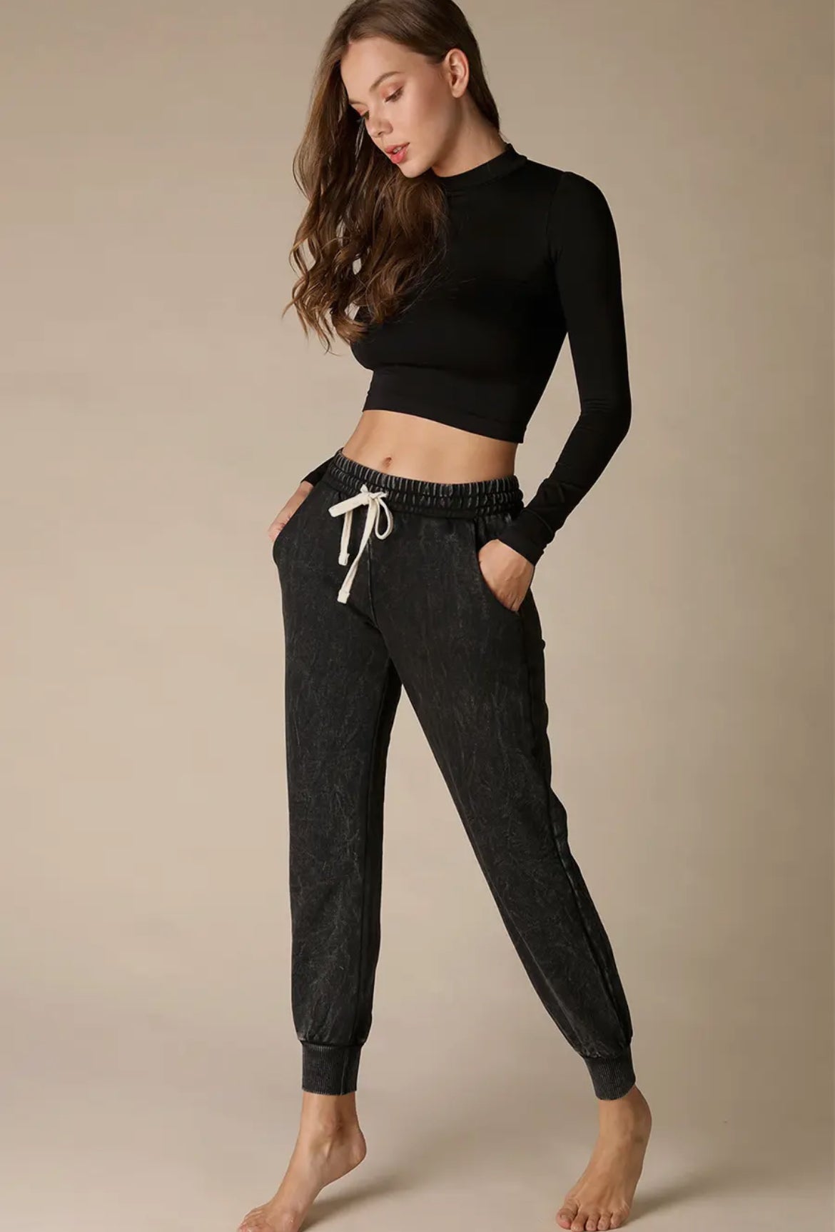 Mock Neck Cropped Long Sleeve