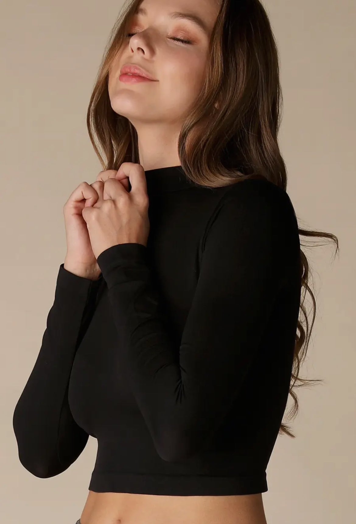 Mock Neck Cropped Long Sleeve