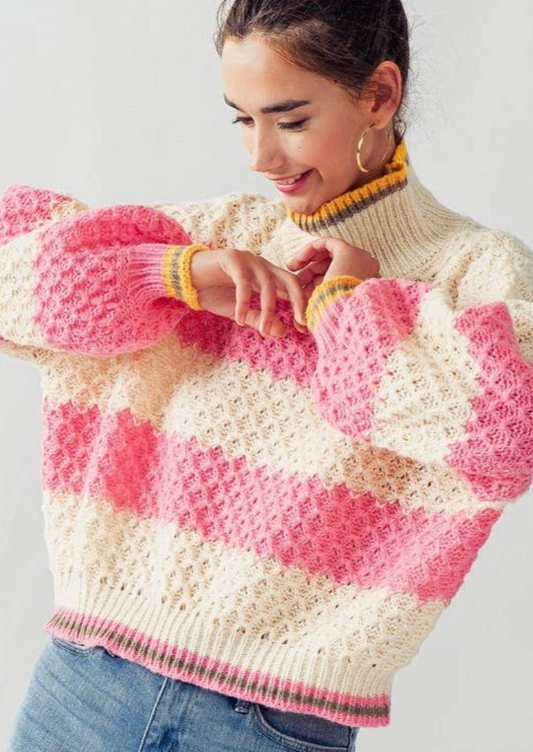Puff Sleeved Stripe Turtleneck Sweater